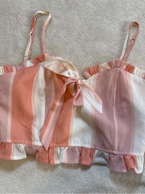 L'ATISTE Peach & Cream Striped Ruffle Tie-Front Camisole